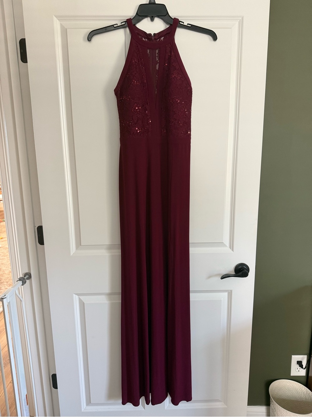 Night Way Collections Burgundy Halter Sequin Evening Gown